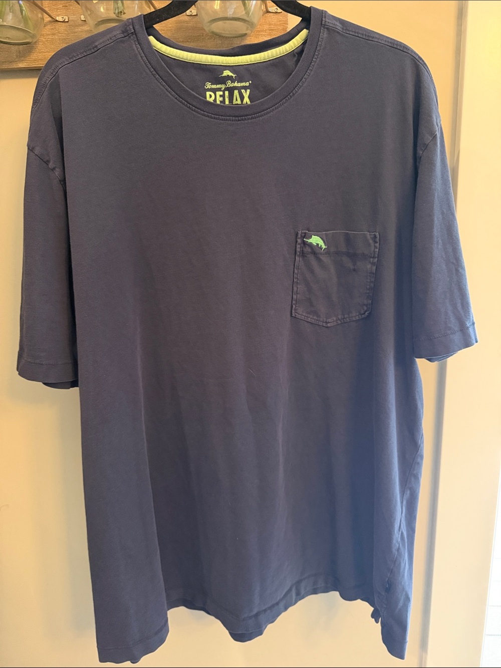 Tommy Bahama Navy Short-Sleeve Pocket Tee with Lime Logo